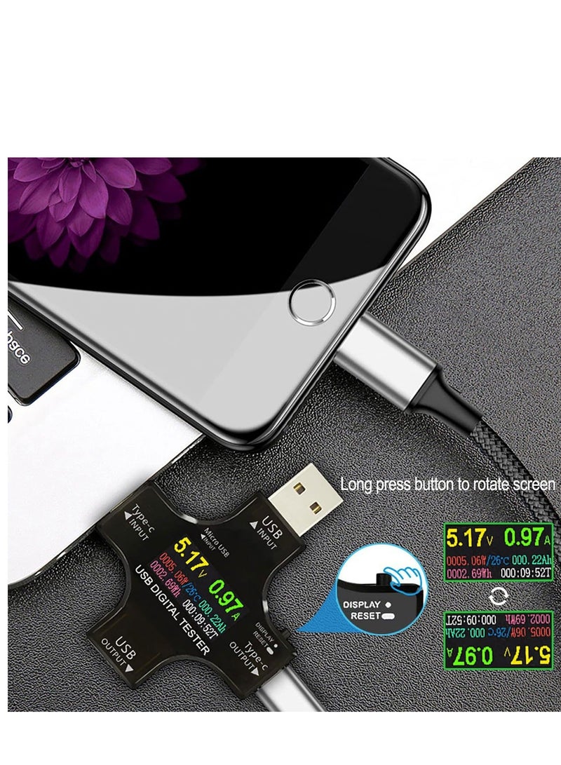 جهاز قياس الطاقة USB C، 2 في 1 جهاز اختبار USB C نوع-C شاشة ملونة IPS مقياس رقمي، مقياس جهد USB C تيار فولت متر أمبير فولت كاشف، مؤشر شاحن كابل USB 3.6-32V 0-5.1A - Image 4